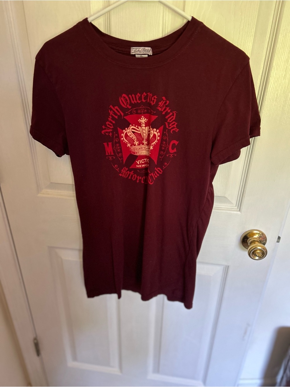 Lucky Brand Burgundy Crewneck Tee with Red Accent